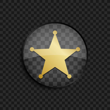 Black badge with gold sheriff star silhouette on square background 
