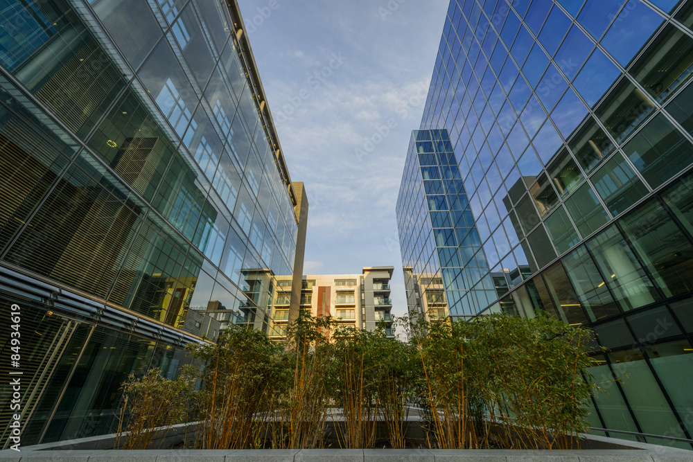 Wall mural modern office buildings skyscrapers street view