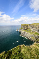 Landscape of natural touristic attraction Cliffs of Moher in County Clare, Ireland