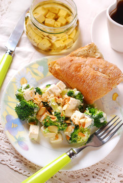 broccoli salad with feta and almonds