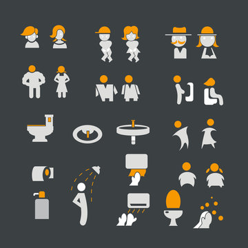 Male and  female sign with toilet icon set