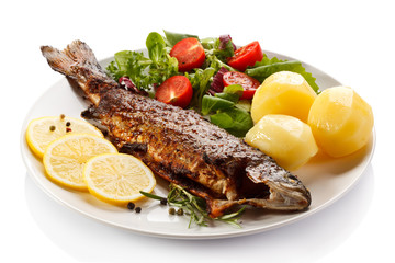 Fish dish - fried fish fillet with vegetables 