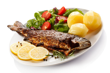 Fish dish - fried fish fillet with vegetables 