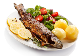 Fish dish - fried fish fillet with vegetables 
