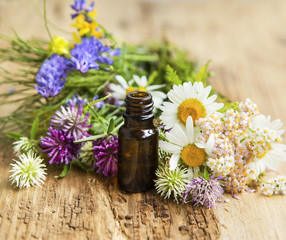 Essential Oil with Medicinal Herbs and Flowers for Alternative T