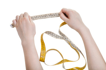 woman hands with sartorial measuring tape isolated