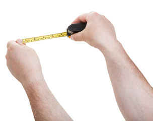 male hands with measuring tape isolated