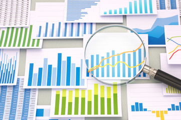 Many graphs and magnifying glass.