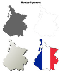 Hautes-Pyrenees (Midi-Pyrenees) outline map set