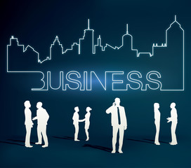 Business people team with city line