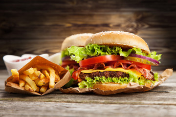 Delicious hamburger and fries - 84939072