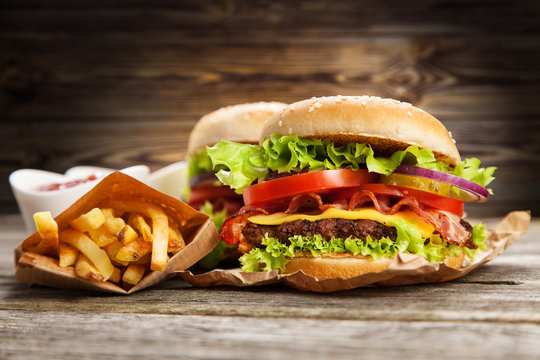 Delicious Hamburger And Fries