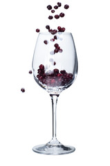 Wine glass with cranberies