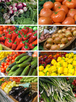 set images vegetables in the supermarket