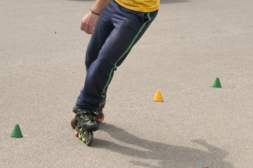 Fototapeta na wymiar slalom with Inline skates