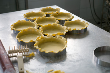 Pie Crusts on Stainless Prep Table