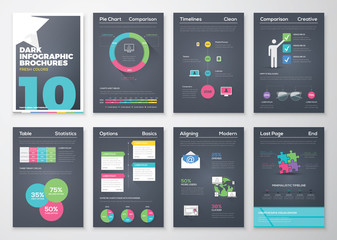Black background infographic brochures and flat colorful style