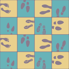 Plakat Seamless background with footprints and shoeprint icons 