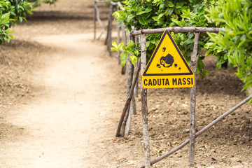 Italian warning sign for rockfall "caduta massi"