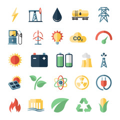 Energy, electricity, power flat icons