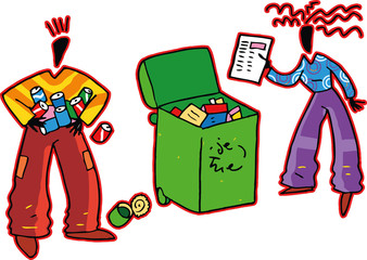 personnage fun, trie des déchets