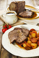 Roast beef joint with roast vegetables