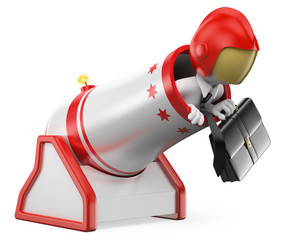 Naklejka premium 3D white people. Businessman cannonball. Risk concept