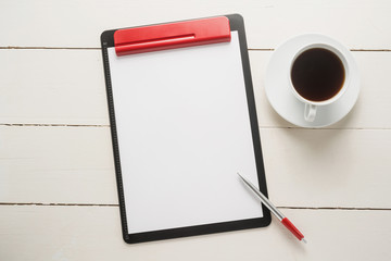 Office table with coffee cup 
