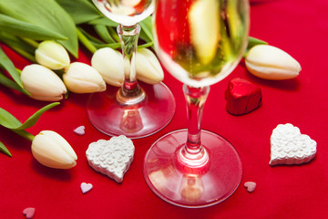 Valentine's Day sweets and champagne setup