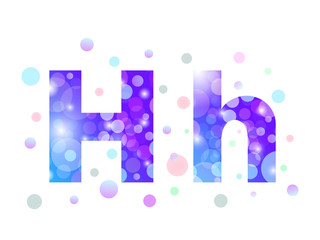 Alphabet from bokeh texture in bright blue and purple color.  Letter H.
