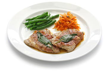 saltimbocca alla romana , sauteed veal prosciutto and sage, italian cuisine