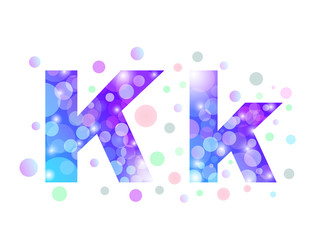 Alphabet from bokeh texture in bright blue and purple color.  Letter K.
