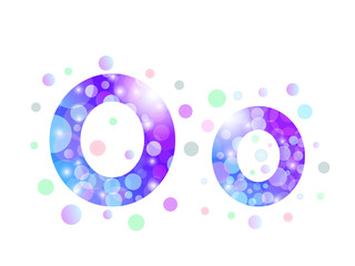 Alphabet from bokeh texture in bright blue and purple color.  Letter O.
