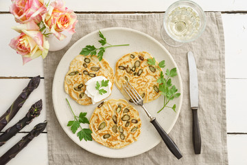 Purple asparagus pancakes