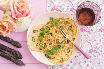 Purple asparagus pancakes
