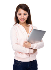 Fototapeta premium Asian woman holding with clipboard