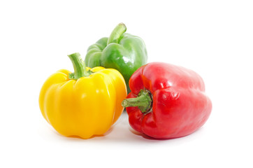 fresh yellow, red bell peppers on white background