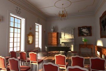 3d render of luxury manor interior - hall