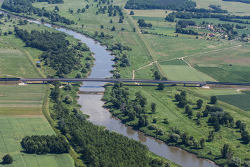 aerial view of the bridge on the river