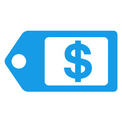 Icono aislado etiqueta dolar azul