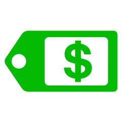 Icono aislado etiqueta dolar verde