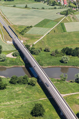 Fototapeta premium aerial view of the the Odra river near Brzeg Dolny town