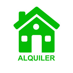 Icono casa y texto ALQUILER verde