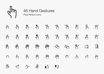 Hand Finger Gestures Pixel Perfect Icons (line style)