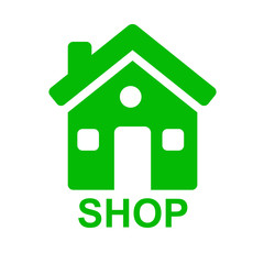 Icono casa y texto SHOP verde