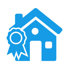 Icono casa con simbolo certificado azul