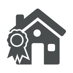 Icono casa con simbolo certificado gris