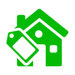 Icono casa con simbolo etiqueta verde