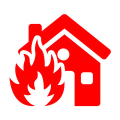 Icono casa con simbolo fuego rojo - obrazy, fototapety, plakaty