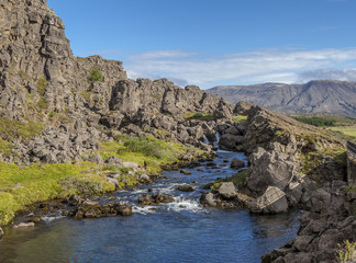 Fototapeta na wymiar Almannagja plate, Thingvellir National Park, near Reykjavik in Iceland